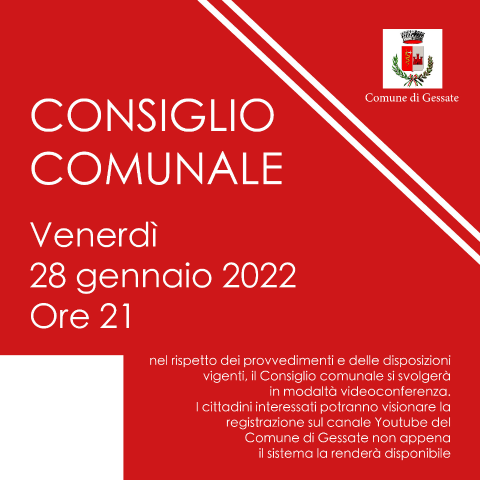 Convocazione Consiglio Comunale venerdì 28 gennaio 2022 ore 21.00.