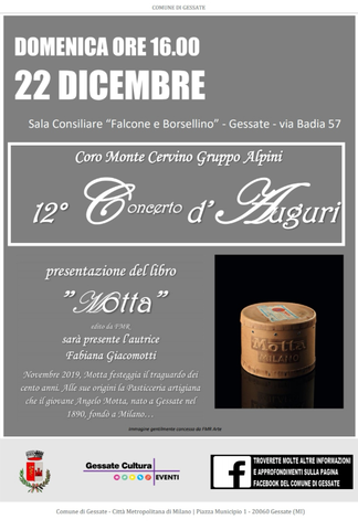 Concerto d'auguri del Coro Gruppo Alpini Gessate e presentazione libro "Motta" con l'autrice Fabiana Giacomotti
