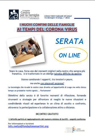  I nuovi confini delle famiglie ai tempi del corona virus - Serata on line