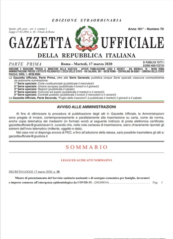 Decreto Legge 17.03.20 CURA ITALIA - Comunicato N° 38